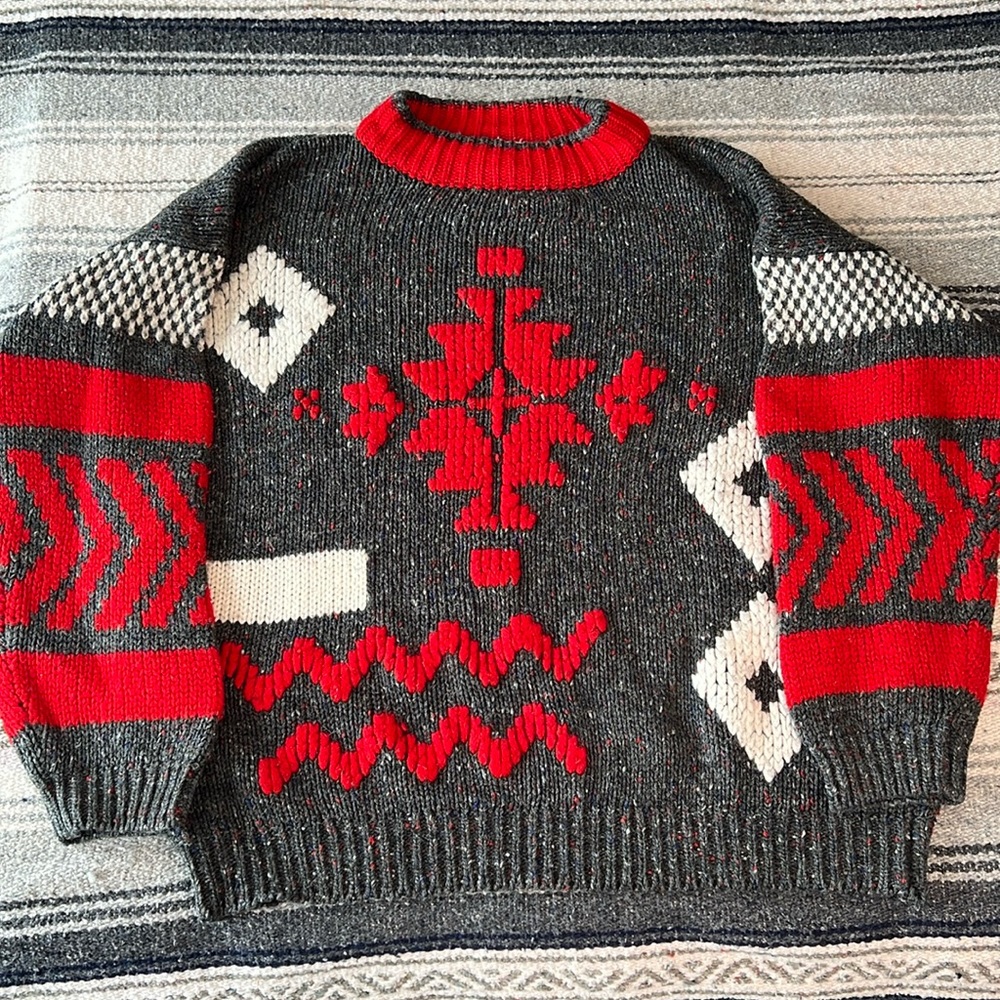 Vintage Susann D Acrylic Long Sleeve Sweater Knit Geometric Pattern